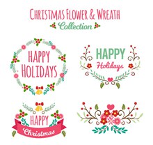 4款彩色圣诞节花环和花束图矢量图片