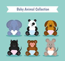 6款坐姿动物宝宝矢量图下载