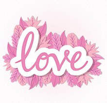 粉色树叶装饰爱的艺术字贴纸图矢量图片