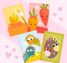 4款可爱卡通动植物情侣卡片矢量图