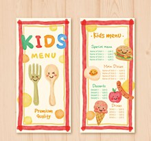 可爱餐具和食物儿童菜单设计图矢量图片
