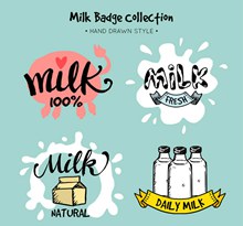 4款彩绘牛奶徽章矢量图片