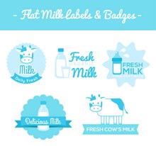 5款蓝色牛奶标签和徽章图矢量下载