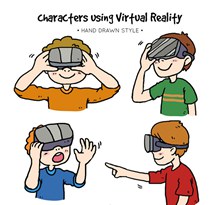 4款彩绘戴VR头显的男孩图矢量下载