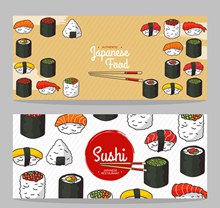 2款彩绘寿司日本餐馆banner图矢量图下载