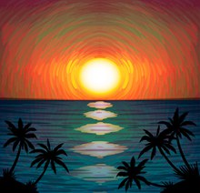 创意海边日落和椰子树风景矢量图下载