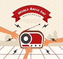 创意收音机世界广播日贺卡图矢量图片