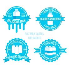 4款扁平化牛奶标签和徽章图矢量