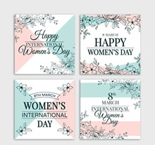 4款彩绘花卉妇女节卡片图矢量下载