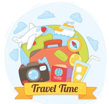 彩绘旅行时间旅行元素图矢量图下载