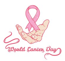 创意世界癌症日托举丝带的手矢量图
