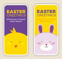 2款可爱鸡和兔子复活节祝福卡图矢量素材
