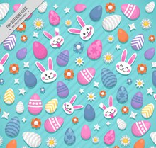 可爱兔子头像和彩蛋无缝背景图矢量素材