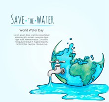 彩绘世界水日地球贺卡矢量图片