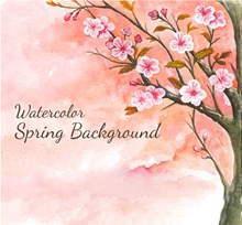 水彩绘春季粉色樱花树图矢量素材