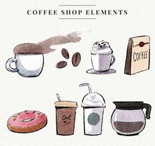 8款彩绘咖啡店元素矢量下载
