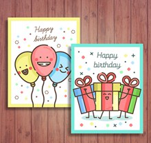 2款彩色生日气球和礼盒祝福卡图矢量图下载