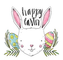 彩绘复活节白兔和彩蛋图矢量图下载