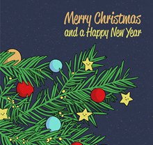 彩绘圣诞松树枝贺卡矢量图片