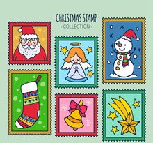 6款彩绘圣诞元素邮票矢量