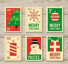 6款彩色圣诞节邮票矢量图下载