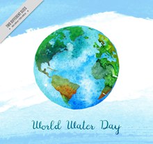 水彩绘世界水日地球贺卡矢量图下载