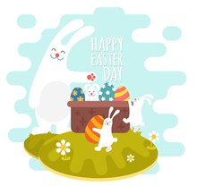 卡通大白兔和彩蛋篮子图矢量图下载