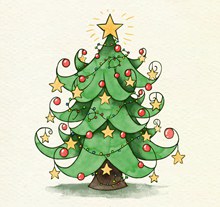彩绘星星装饰圣诞树矢量图