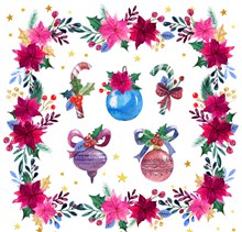 水彩绘圣诞花环和5款装饰物图矢量图片