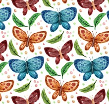 水彩绘蝴蝶和叶子无缝背景图矢量图片