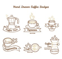 6款手绘咖啡元素徽章矢量图