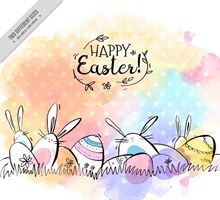 彩绘复活节兔子和彩蛋矢量图片