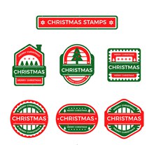 6款创意绿色圣诞节邮票图矢量图