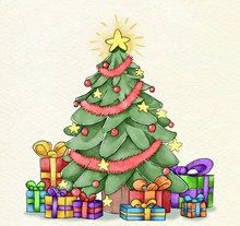 彩绘圣诞树和礼盒矢量图片