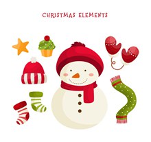 可爱雪人和7款圣诞元素图矢量图