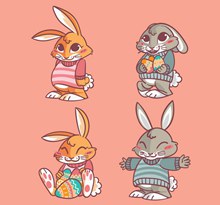 4款彩绘兔子设计矢量