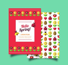 彩色春季花卉卡片正反面矢量