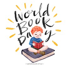 彩绘世界图书日阅读男孩矢量
