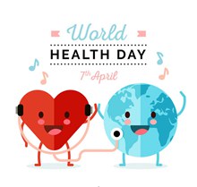 扁平化世界健康日爱心和地球图矢量图