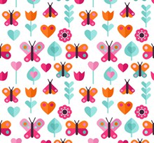 彩色扁平化蝴蝶和花卉无缝背景图矢量素材