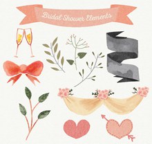10款水彩绘新娘送礼会元素设计图矢量下载