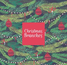 彩绘挂满装饰物的圣诞树枝图矢量图下载