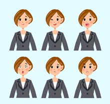 6款短发商务女子表情矢量图