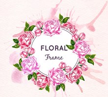 水彩绘粉色玫瑰花框架矢量图