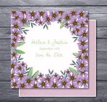 紫色花卉婚礼邀请卡矢量图