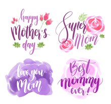 4款紫色水彩绘母亲节快乐艺术字图矢量素材