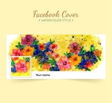 水彩绘花卉脸书封面图片图矢量图片