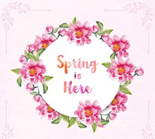 水彩绘春季花环设计矢量下载