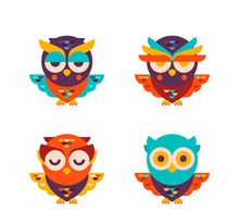 4款时尚彩色猫头鹰设计图矢量图片