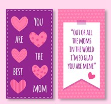 紫色爱心母亲节祝福卡矢量图片